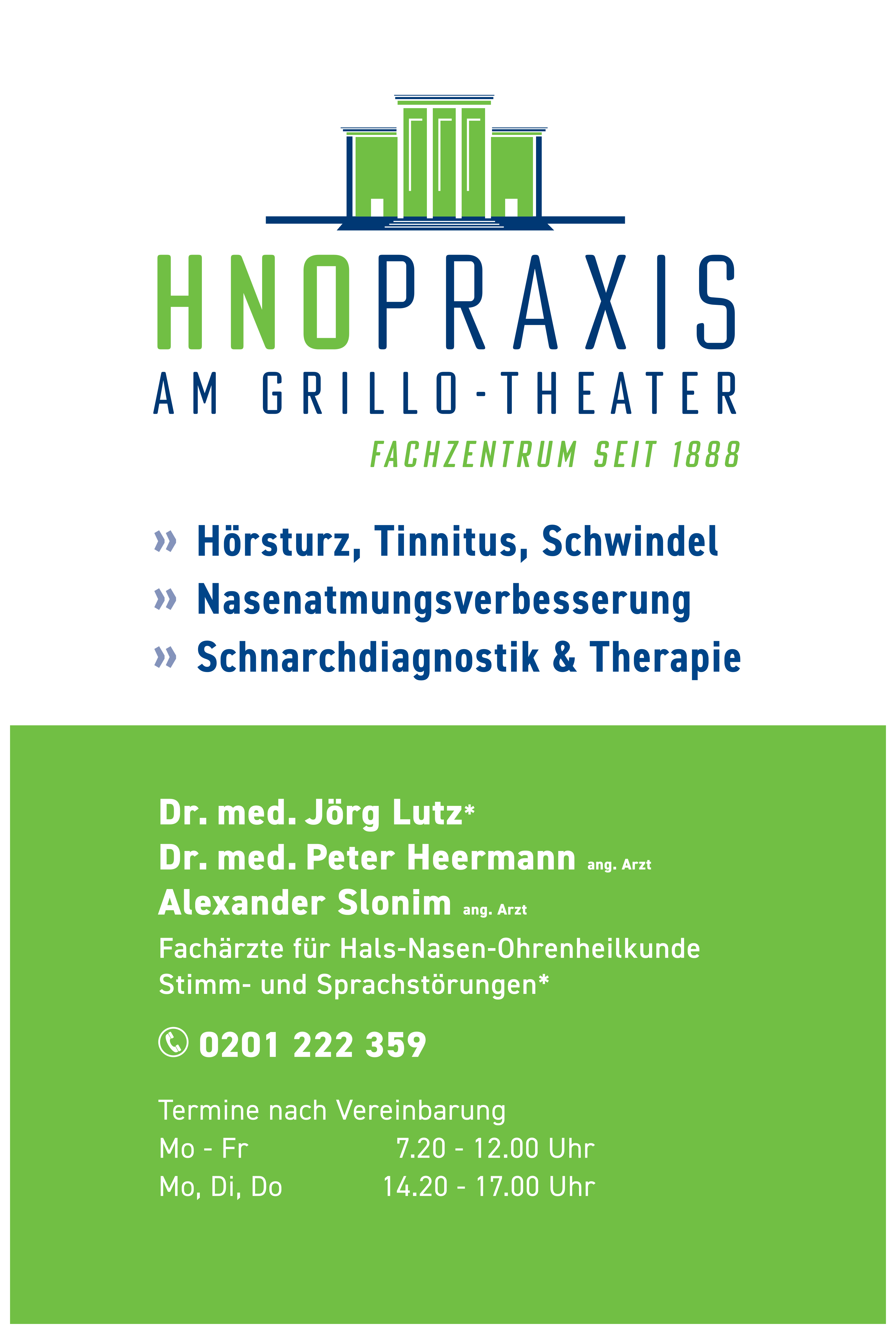 Praxisschild HNO-Praxis am Grillo-Theater